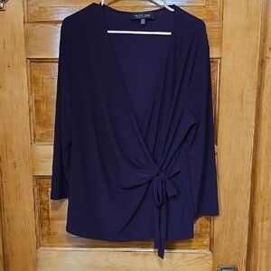 Evan Picone Long Sleeve Purple Wrap Tie Front Blouse XL